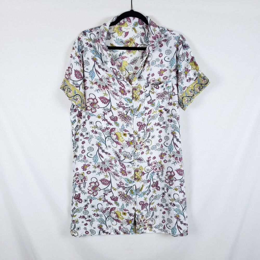 World Market Button-Up Nightgown Womens L/XL Bohemian 100% Viscose Floral